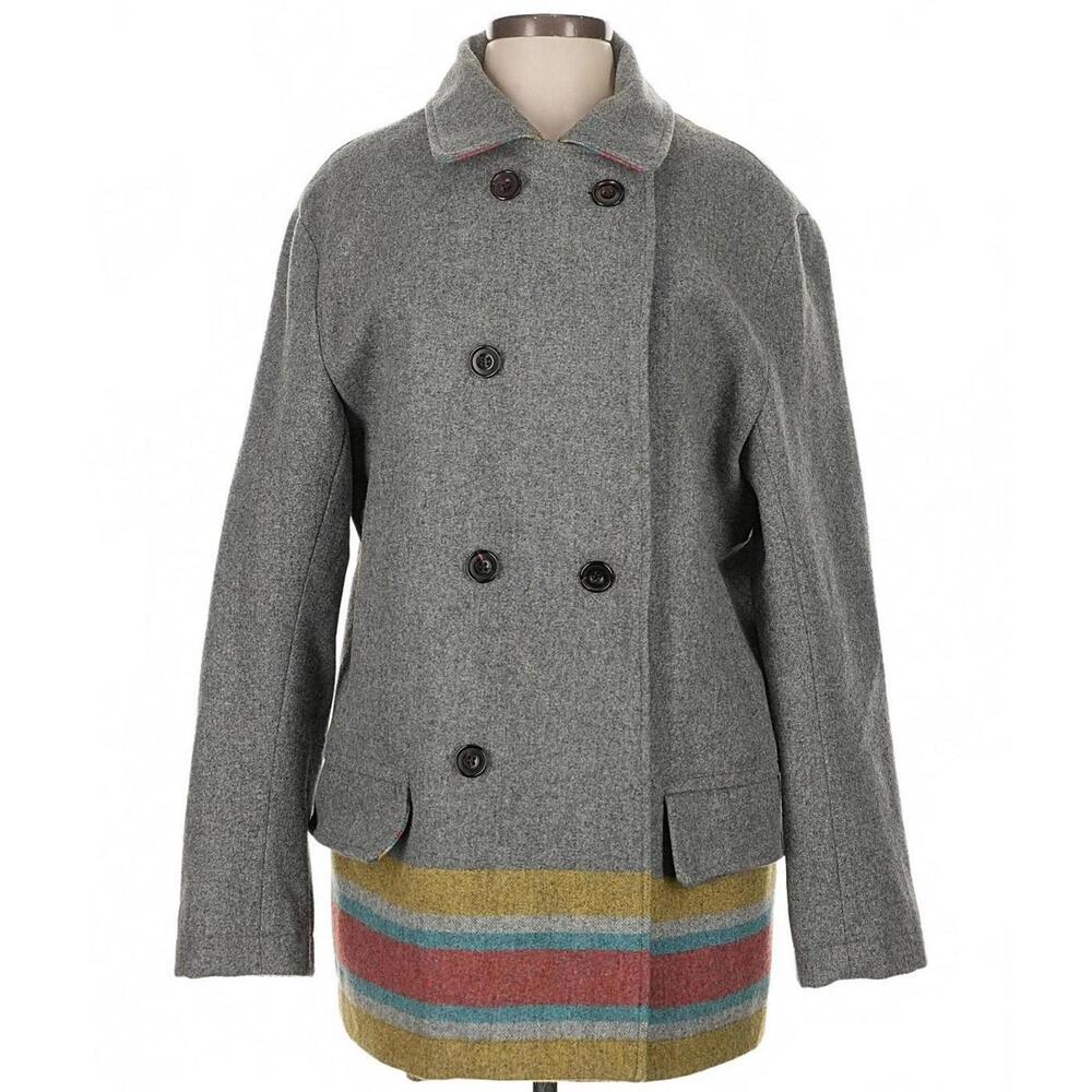 Teton Pea Coat Grey Wool Native American Blanket Weave USA Made Artisan Jacket S
